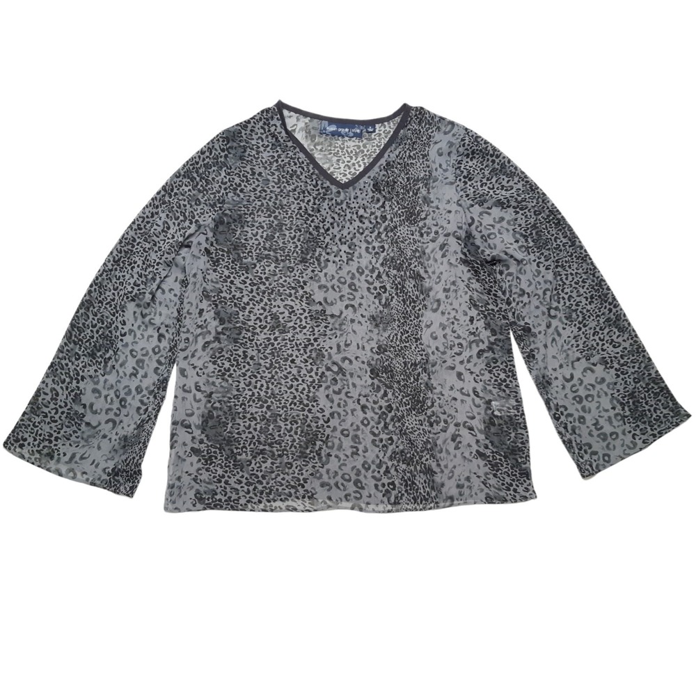 Susan‎ Graver Style Blouse Womans Small Leopard Print V Neck Long Sleeve Top